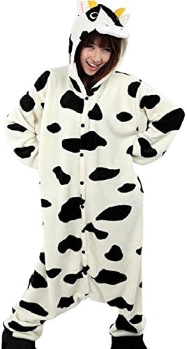 ABING Halloween Pajamas Homewear OnePiece Onesie Cosplay Costumes Kigurumi Animal Outfit Loungewear,Cow Adult XL -for Height 175-183CM