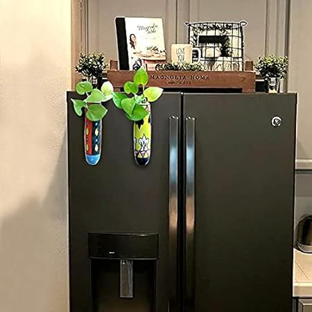 VAH Yellow and Red Ceramic Magnetic Pot Plant Holder - Perfect for Garden Rustic House Balcony Gallery Decor and Ideal Gift (Set of 2)