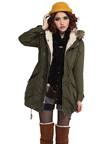 VonFon Womens Winter Warm Thicken Fleece Jacket Hooded Parka Coat Army green L VonFon Womens Winter Warm Thicken Fleece Jacket Hooded Parka Coat Army green L