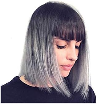 Kppto Short Hair Wig Black Silver Ash Wave Head Wig Headgear