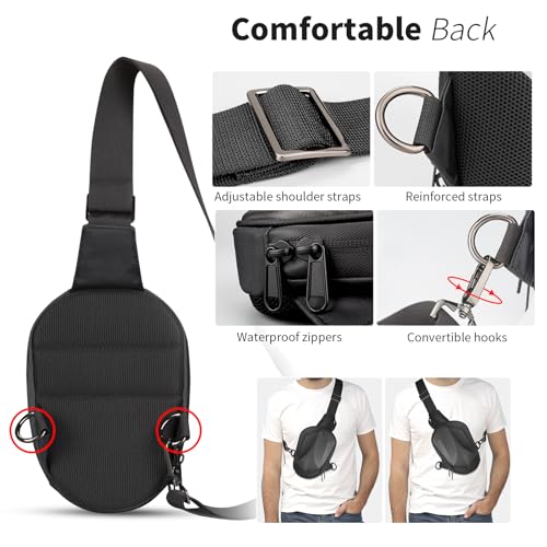 Carbon Fiber Mini Sling Bag for Men, Hard Shell Crossbody Phone Bag with Adjustable Strap, Lightweight Water Resistant EDC Travel Chest Bag for Phone，Matte Black