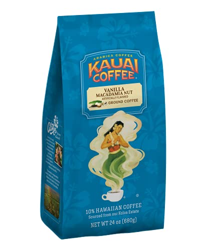 KAUAI COFFEE VANILLA MACADAMIA NUT, MEDIUM ROAST – GROUND COFFEE, 24 OZ PACKAGE