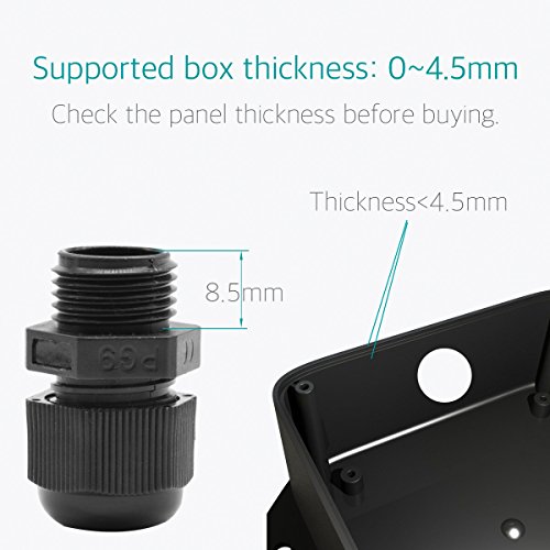 Lantee PG 9 Cable Gland - 20 Pieces Black Plastic Nylon Waterproof Wire Glands Connector Fitting - Thumbnail 2