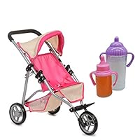 Exquisite Buggy, My First Doll Jogger Stroller - Soft Pink & Off-white Design - Free Bonus Magic Bottles