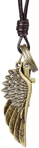 Angel Wing & Cross Necklace for Men Leather Adjustable Crosses Necklace