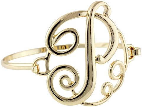 Goldtone Letter P Lavish Cursive Monogram Initial Statement Bangle Bracelet