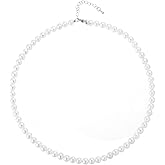 Valunia Pearl Strand Necklace for Women, White Pearl Classic Silver | Vintage Rococo Gold Tone with Blue Heart Pendant Dainty Necklace Jewelry Gift for Wedding Bridal Party Bride