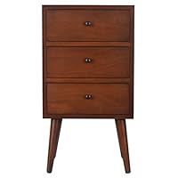 Décor Therapy Mid Century Three Drawer Wood Side Table, Light Walnut