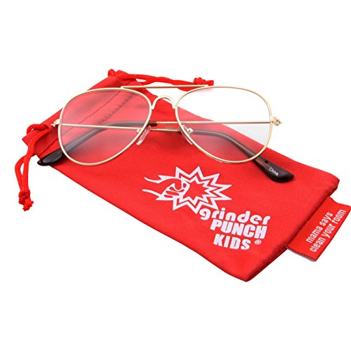 Kids Fake Aviator Eye Glasses Clear Lens Children's Non Prescription (Age 3-10), Gold