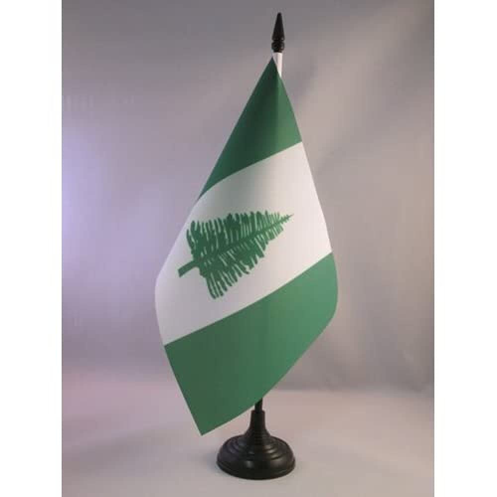 AZ FLAG Norfolk Island Table Flag 5'' x 8'' - Norfolk Islander Office Decoration 100% Polyester 21 x 14 cm - Mini Desk Flag with Pole and Black Plastic Base