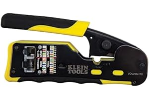 Klein Tools VDV226-110 Ratcheting Modular Data Cable Crimper/Wire Stripper/Wire Cutter for RJ11/RJ12 Standard, RJ45 Pass-Thru