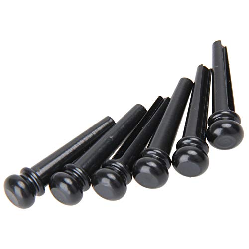 6 Pieces Guitar Bridge Pins, Brass Pin Acoustic Guitar Strings Nail Pegs Fixed Cone, Replacement Parts for Acoustic Folk Guitar (Black)