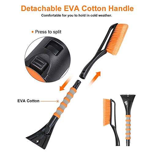 SEEKONE Car Snow Brush and Ice Scraper, 2 in 1 Detachable Winter Snow Ice Shovel Removal Tool with Ergonomic Foam Grip for Car Truck SUV (27in)