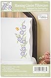 Tobin Stamped Pillowcase Pair Embroidery Kit, 20-Inch by 30-Inch, Morning Glories