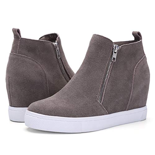 Athlefit Women's Hidden Wedge Sneakers Platform Booties Casual Shoes Size 6.5 Brown (Best Big Booty Women)