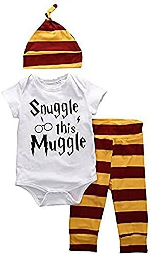 Mellons Baby Snuggle this Muggle Short Boys Girls Sleeve Striped Pants and Bodysuit Outfit with Hat SIZE 100