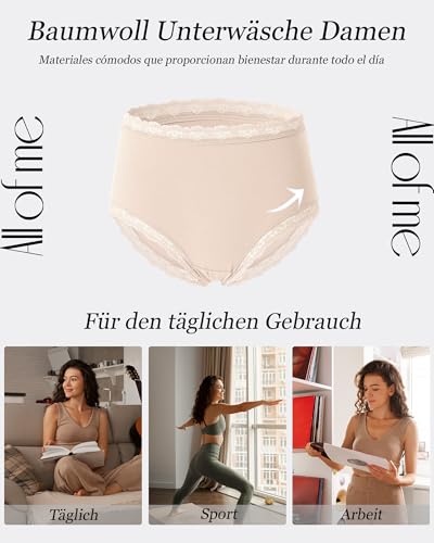 ALL OF ME Pack of 6 Women's Cotton Stilo Brazilian Lace Medium Waist Breathable Underwear Women Comfortable Multiple Pack S-XXL