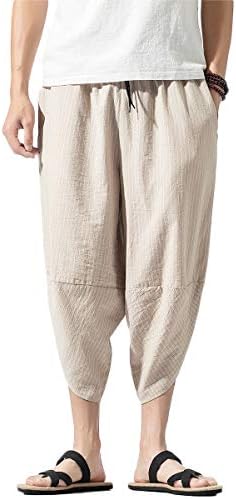 Mirecoo Men's Summer Boho Hippie Wide Leg Cotton Baggy Harem Pants Trousers with Pockets
