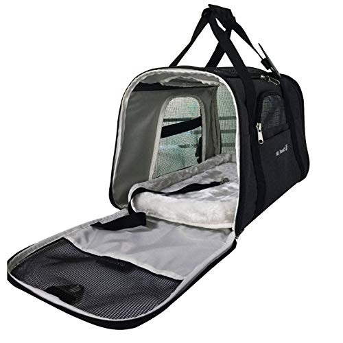 Mr. Peanut's Premium Airline Approved Soft Sided Pet Carrier - 18LX10WX11H Luxury Travel Tote with Premium Brand Auto Self Locking Zippers, Plush Faux Fleece Bed with Strong Plywood Base Insert