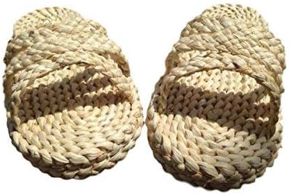 JUN Handmade Chinese Traditional Shoes Adult Unisex Woman Casual Straw Sandals Summer Indoor Slipper Cosplay Flip Flops Shoes for Men (41-42)