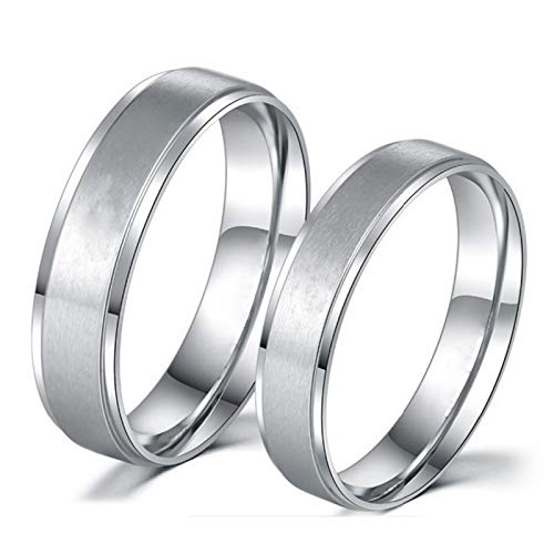 Beydodo Promise Rings Couples Set Stainless Steel Rings His and Hers Silver Brushed Ring Comfort Fit Women Size 8 and Men Size 11