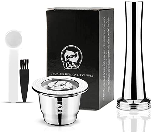 i Cafilas Reusable Nepresso Capsule, Refillable Stainless Steel Nepresso Capsules Compatible with Nepresso Original Line Machine (1 Pod,1 Tamper)