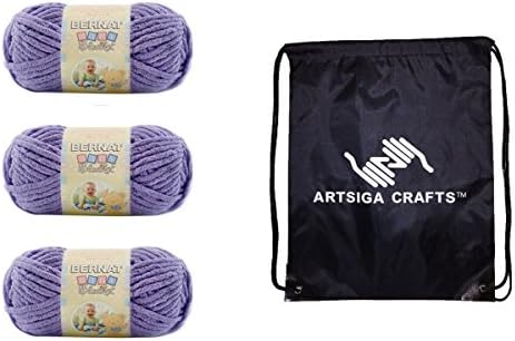 Bernat Knitting Yarn Baby Blanket Lilac 3-Skein Factory Pack (Same Dyelot) 161103-3320 Bundle with 1 Artsiga Crafts Project Bag