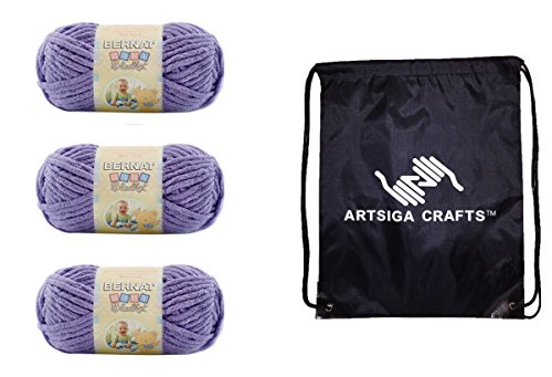 Bernat Knitting Yarn Baby Blanket Lilac 3-Skein Factory Pack (Same Dyelot) 161103-3320 Bundle with 1 Artsiga Crafts Project Bag