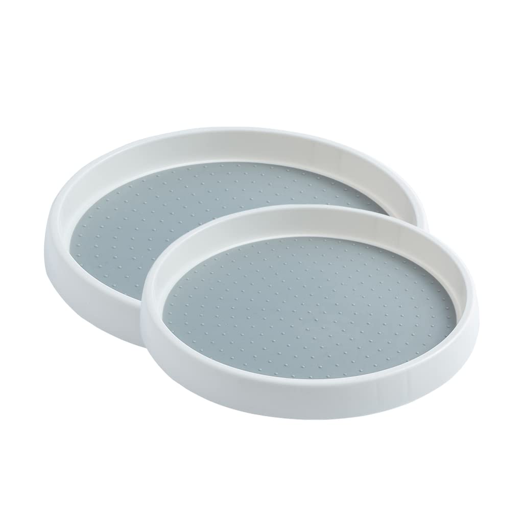 Whitejianpeak 2 x Turntable for Spices and Condiments Kitchen Storage, 2 Sizes Round Tray (25 cm/9.8 inches & 30 cm/11.8 inches) Plastic Rotating Base for Cupboards, for Living Room/Dining Room