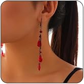 Gothic Blood Drop Earrings Black Red Crystal Vampire Earrings Vintage Gothic Dark Earring Goth Earring Long Crystal Gem Tassel Dangle Earring Birthday Party Cosplay Halloween Costume Jewelry for Women