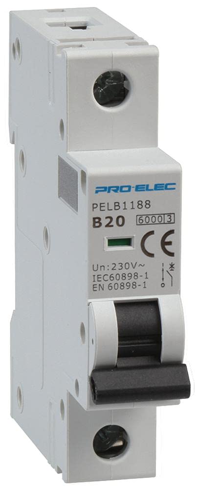 PRO ELEC PELB1188 20A Single Pole MCB, B Curve, 6kA