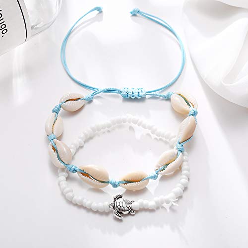 fuyo Handmade Sea Shell Anklet, Size Adjustable for Women Beach Jewelry (2 pcs