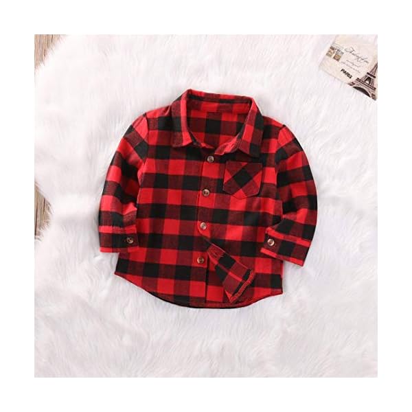 Kids Little Boys Girls Baby Long Sleeve Button Down Red Plaid Flannel Shirt Plaid Girl Boy NB-6T - Image 4