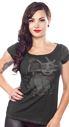 The Raven Tattooed Pinup Distressed Shirt from Sourpuss Clothing (Small), Gray