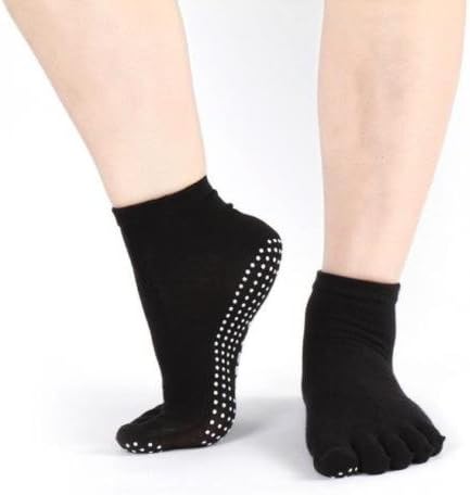 SkinFoot Black Full Toe Yoga Socks Non-Slip Skid Barre Grip Colorful Sock Women Men (1 Pair)