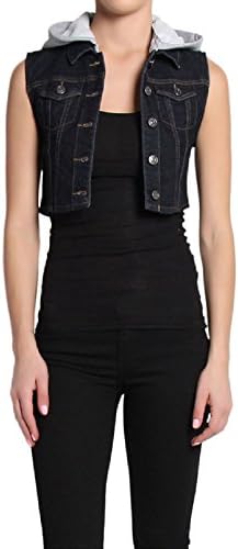 Light Dark White Wash Hooded Cropped Denim Vest Sleeveless Jean Jacket