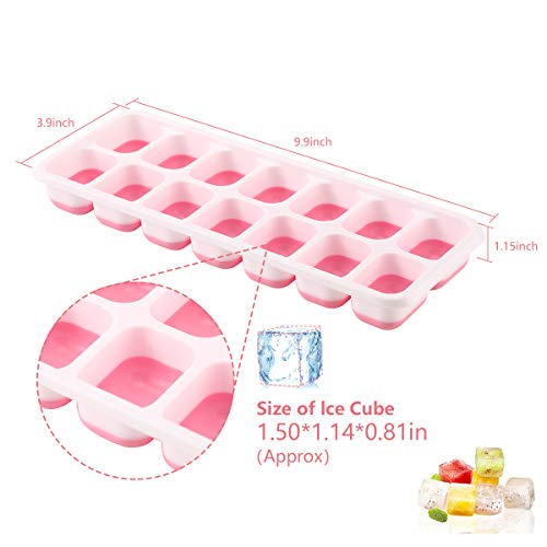 Merrybox Ice Cube Trays with lids 4 Pack,Stackable Easy-Release Silicone Ice Trays Can Make 56 Cubes,BPA Free &LFGB Certified, Durable Dishwasher Safe(Blue+Pink) - Thumbnail 3