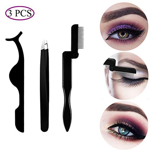 SENXILLER Eyelash Comb Metal Teeth and Folding, False Eyelash Applicator Tool Extension Tweezers Remover Clip Tweezers Nipper (Black) - Thumbnail 7