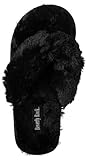 Beverly Rock Woman's New Plush Satin Spa Thong Slipper Black XL (9 - 10 US)