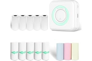 TSHIWORT Mini Thermal Printer, Inkless Sticker Printer for Phone, Free Cut Photo Printer Compatible with iOS&Android, Small Pocket Printer for Notes, Study, Children DIY, Blue (8pcs Print Paper+5pcs Sticker)