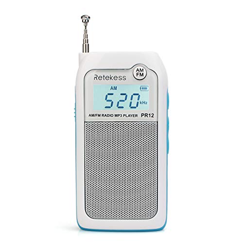 Retekess PR12 Personal AM FM Radio Transistor Walkman Radio DSP Digital with MP3 Player Support TF Card Earpiece Jack Rechargeable Battery for Walking Camping(White)