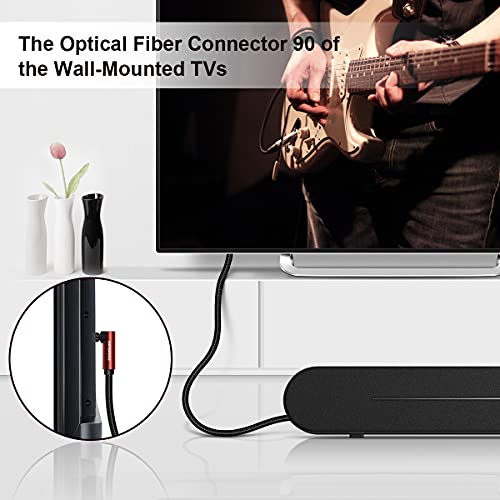 SOUNDFAM 90 Degree Optical Audio Cable [New Wine Red 6.6ft/2m] Digital Fiber Optic Toslink Cable(S/PDIF) for Sound Bar, TV,Home Theater, Xbox,PS4,Playstation