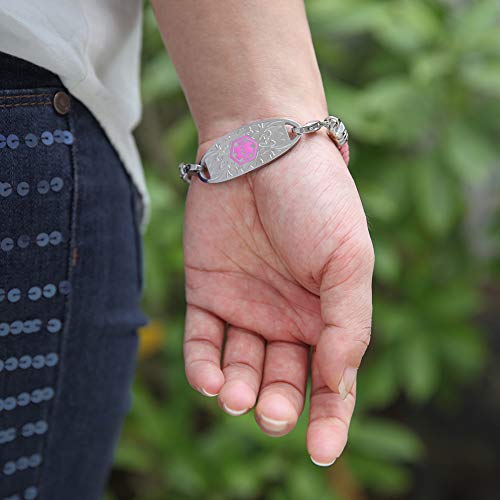 2 Pack Women Stainless Steel Gardenia Tag Part for Medical Alert ID Bracelets Free Custom Engraving - Thumbnail 5