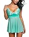 Avidlove Women V Neck Lingerie Lace Babydoll Mesh Chemise Nightwear Green XL