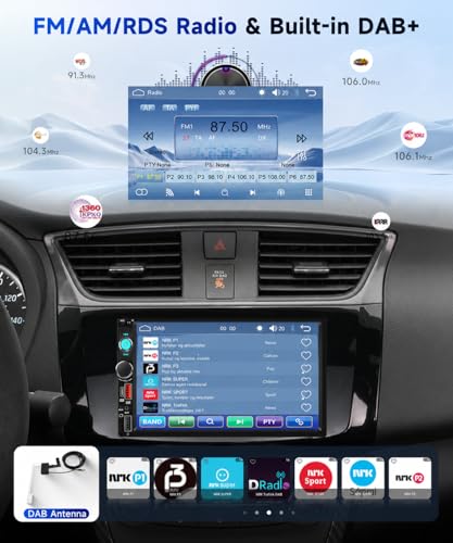 Hodozzy DAB+ 2 din Carplay Wireless Android Auto Car Radio with 7 Inch Screen, Bluetooth Touch Screen Car Radio with Video Output/FM/USB/AUX/TF+Backup Camera