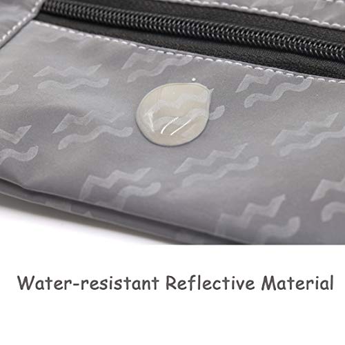 Jacone Reflective Fanny Pack Running Gear for Men Women- Reflective Lightweight Waist Bag Pack Belt Bag with Reflective Adjustable and Elastic Straps for Night Running, Biking, Walking (Wave Silver) - Thumbnail 4