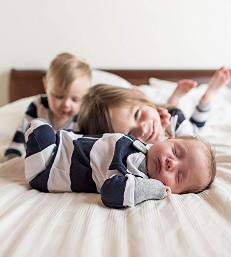 Burt's Bees Baby Baby 1-Pack Unisex Pajamas, Zip-Front Non-Slip Footed Sleeper PJs, Organic Cotton, Midnight Stripe, 24 Months