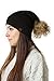 Marino Slouchy Beanie Hat for Women –Warm Winter Hat- Cashmere Blend - Rabbit Fur Pompom