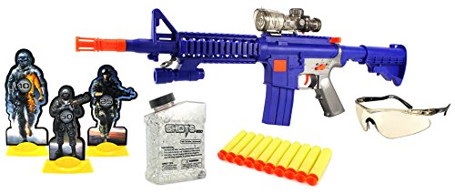 YK Deluxe M16+ Spring Powered Toy Foam Dart & Water Polymer Ball Shooting Gun w/ 10 Suction Darts, Clear Balls, Practice Targets, Safety Glasses (Colors May Vary)