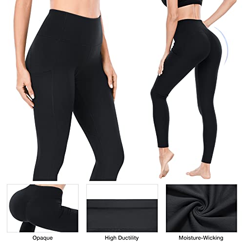 Roadbox Leggings Damen, Sportleggins Lang mit Unsichtbar Taschen, Figurformende Sporthosen mit Pfirsich Design, Passend für Sport, Laufen, Yoga, Fitness, Training(M, Schwarz)